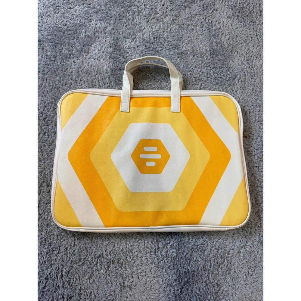 Bumble Laptop Bag Tote Yellow White Chevron Hexagon Logo Faux Leather